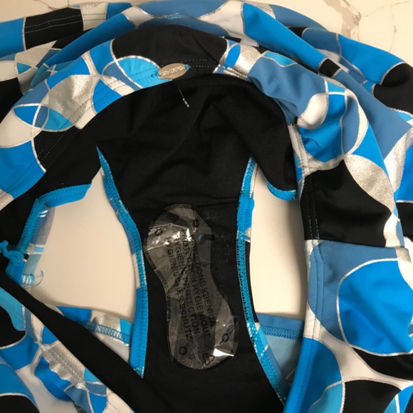 Bikini Bay Skirted Swimsuit bottom Women’s US 12 Blue Silver Black Circles - Picture 6 of 9